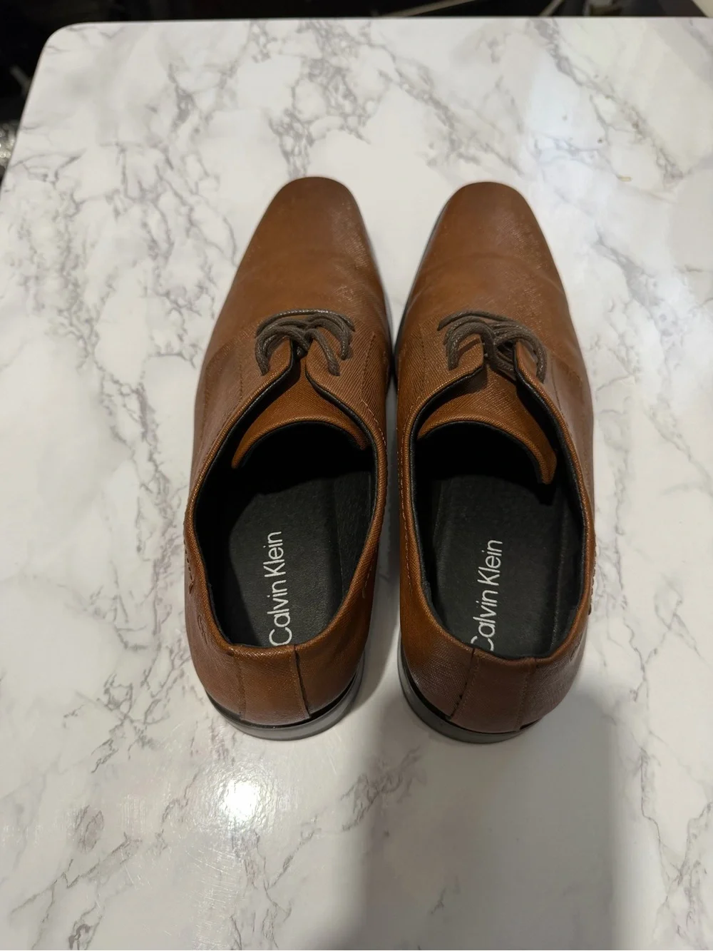 Calvin Klein Men's Cognac Brown Textured Leather Oxfords